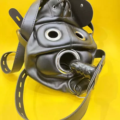 PU Leather Head Hood Gimp Eye Mask With Open Mouth Gag Cosplay Headgear Slave • $39.99