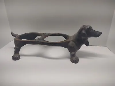 Cast Iron 18” Vintage Dachshund Dog Food & Water Two Bowl Holder Or Planter • $29.99