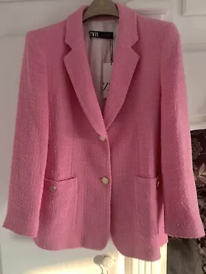 $50.56 • Buy Zara Pink Textured Single Breasted Blazer New With Tags Size L