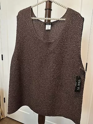 NWT Women's Vikki Vi Sleeveless Brown Crinkle Tank Top Shirt Tunic Size 2X • $24