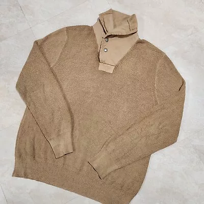 VTG Polo Ralph Lauren PRL Mens XL Shawl Snap Collar Knit Beige Cotton Sweater • $43.96