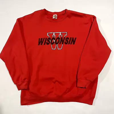 $30 • Buy Vintage Wisconsin Badgers Sweatshirt Red Spell Out XX-Large NCAA Football