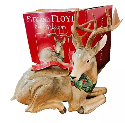 Fitz And Floyd “Holiday Leaves” Large Reindeer Cookie Jar Centerpiece Deer • $173