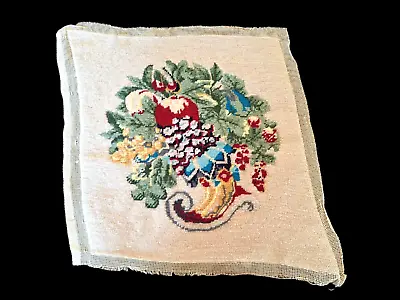 Vintage Completed Fruit Needlepoint Canvas 15 X 15 Grapes Apples Greenery • $14.89