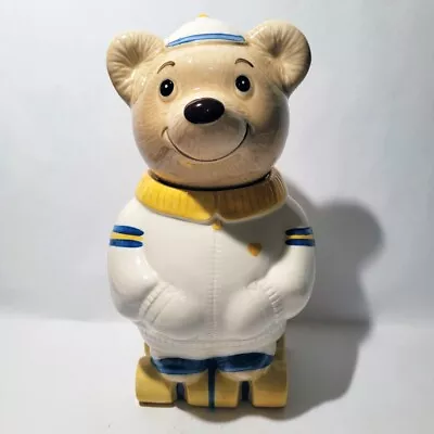 Vintage Metlox Cookie Jar Teddy Bear On Roller Skates Ceramic Bear UCLA Colors • $44.99