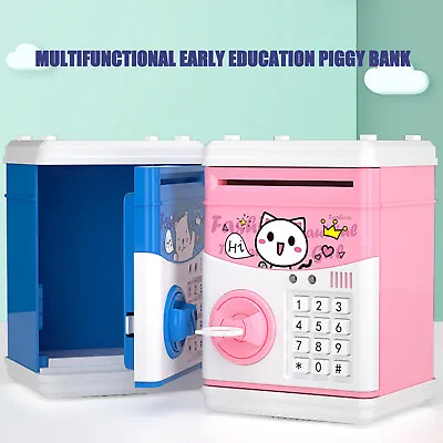 Piggy Bank Safe Money Box Bank Electronic Key Open Lock ATM Cash Coin Kids Gift • £13.99