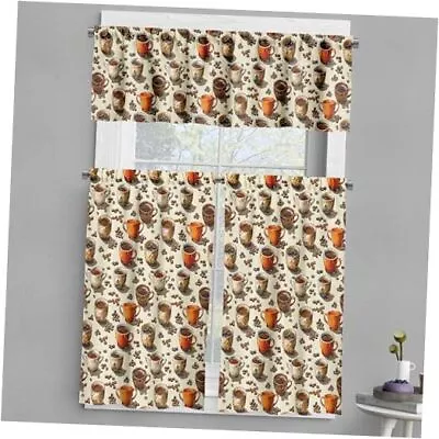  Coffee Valance & Tier Curtain 3 3 Pcs Set - 55  X 36  Amber Brown And Beige • $35.77