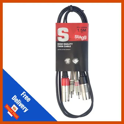 2x Male XLR To 2x RCA Phono Plug Twin Lead | Audio Signal Patch Cable | Stagg • £7.99
