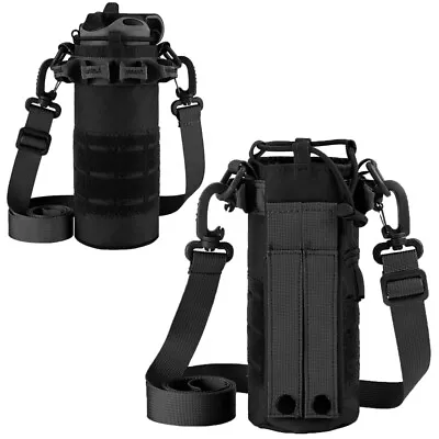 Tactical Water Bottle Pouch MOLLE Hydration Pack Carrier Bag With Shoulder Sling • $11.69