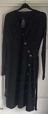 £13.99 • Buy NWT M&S Navy Button Front Faux Wrap Long Sleeve Dress Belted  Size 10 Regular