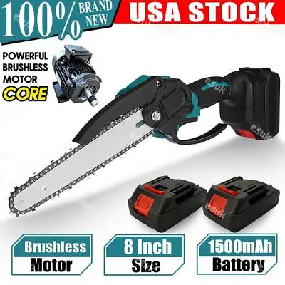 8  Electric Mini Chainsaw Chain Saw Cordless Tree Wood Cutter Pruning + 2Battery • $49.95