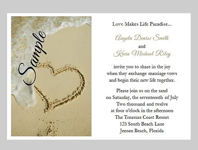 £89.19 • Buy 100 Personalized Beach Sand Tropical Heart Destination Wedding Invitations Set 