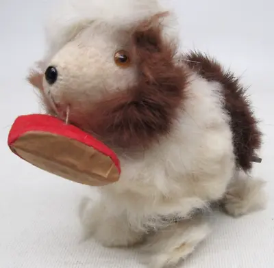 Vintage 1960's Mechanical Jumping Dog Wind Up Furry Toy Japan Tin Chewing Shoe • $24.99