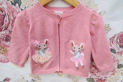 Pink Fine Knit Cotton MOUSE Party  Cardigan Shrug 6-9-12 Months  MONSOON £23 • £2.99