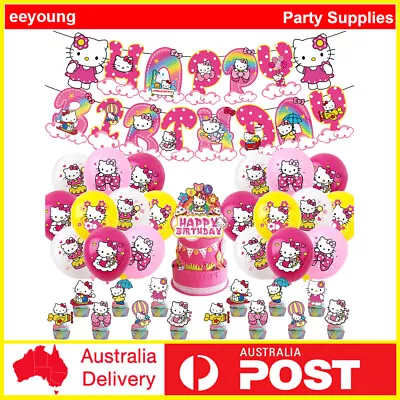 Hello Kitty Theme Backdrop Birthday Party Decorations Supplies Set • $17.99