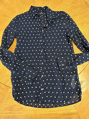 J. Crew Navy Blue Polka Dot Button Down Sheer Cotton/Silk Shirt Women’s Size 0 • $17