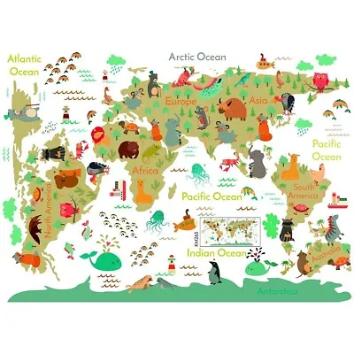 DIY Children Wall Sticker Discover The World With An Educational Map Decal • £7.97