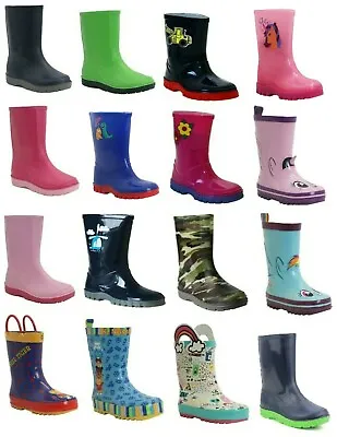 Infant Boys Girls Kids Snow Mud Rain Wellies Waterproof Wellington Boots Shoe • £10.49