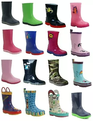 Infant Boys Girls Kids Snow Mud Rain Wellies Waterproof Wellington Boots Shoe • £7.50