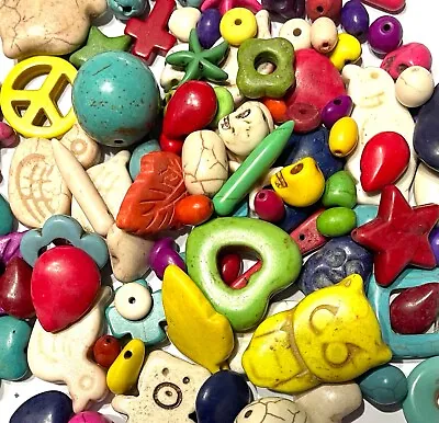 200g Mix Colour Mix Sizes 8mm-25mm Howlite Pendants Charms And Beads • £6.99