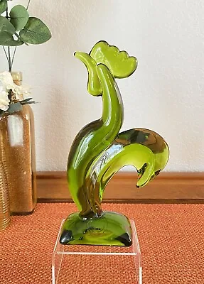 Vintage MCM Viking Glass Avocado Green Kellogg Rooster 9.5” Tall Bird Animal • $150
