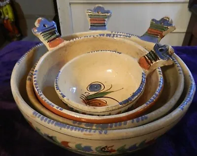 Set Of 4 Vintage Hand-Painted Mexican Nesting Bowls With Handles • $40