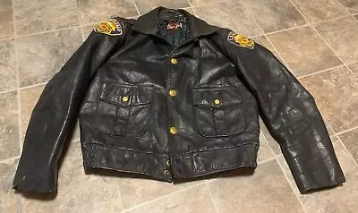 Vintage 70s Motorcycle Lansing Illinois Police Leather Riding Jacket Cafe Style • $260