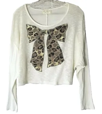 The Clas-sic Size Small S Ivory Bow Cropped Top Long Sleeves Boutique Fall  • $12.95