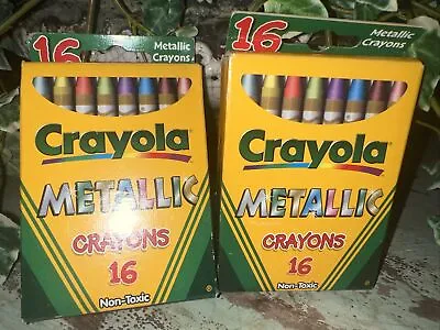 SET OF 2 Crayola Metallic Crayons Original 16 Ct. Box Vintage 2000 NEW OLD STOCK • $12.99