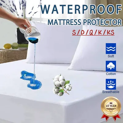 $20.99 • Buy Fully Fitted Mattress Protector Waterproof Terry Cotton Bed Soft Cover D/K/Q/S