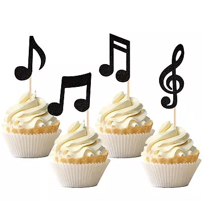 24 PCS Music Notes Cupcake Toppers Black Glitter Musical Symbol Cupcake Picks... • $19.27