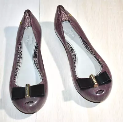 Melissa + Jason Wu Ballet Flats Bow Women's 8 Purple Lace Jelly Slip On Shoes • $17.95