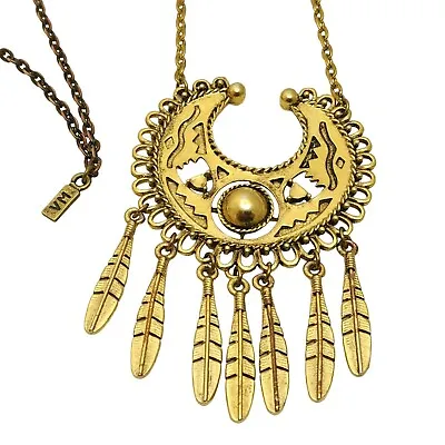 Vanessa Mooney The Sage Necklace Feather Dangles Gold Tone Statement Runway • $90