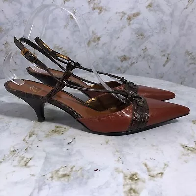 J Vincent Womens Sz 9.5M Shoes Brown Leather Comfort Slingback Pump Career Heels • $20