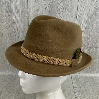 Vintage Bollman Slate Tan Fur Velour Fedora Stingy Brim Hat Gangster Made In Usa • $35