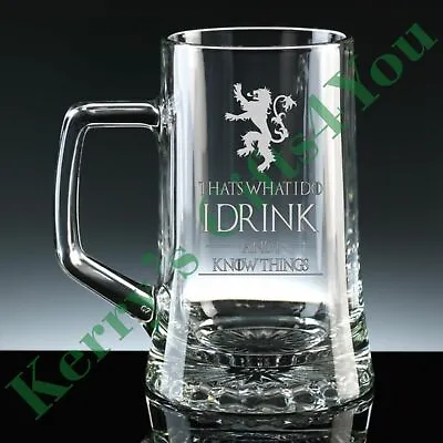 £14.24 • Buy Engraved Glass Tankard For Game Of Thrones I Drink And I Know Things Tyrion