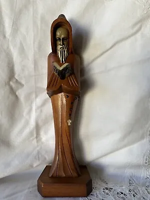 VTG Mexican Folk Art Hand Carved Wood Standing Hooded Monk Priest Friar • $25