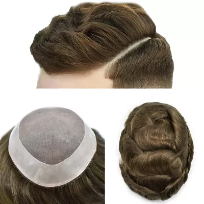 Fine Mono Mens Toupee Poly Skin Hair System Pu Replacement Wig Mens Hairpiece US • $189