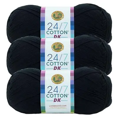 (3 Pack) Lion Brand Yarn 769-153AG 24/7 Cotton DK Yarn Caviar • $14.97