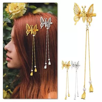 2/4pcs Tassel Butterfly Hairpin Moving Flying Girls Shiny Hair Clips Barrette • $8.17