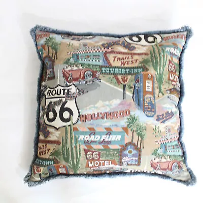 Vtg Unbranded Throw Accent Route 66 Pillow 26 X 26 X 8 Living Room Home Decor • $55.10