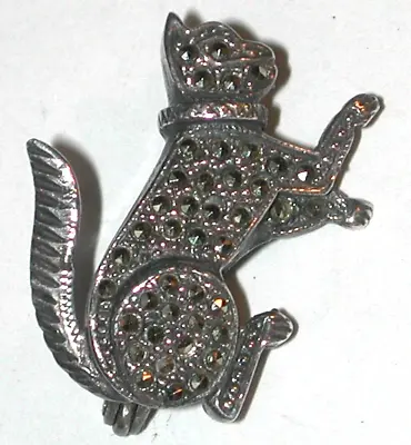 $17 • Buy Vintage STERLING SILVER MARCASITE Small Cat Pin Brooch Signed A