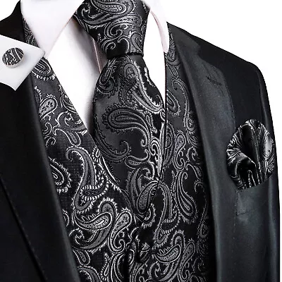 SET Vest Tie Hankie Fashion Men's Formal Dress Suit Slim Tuxedo Waistcoat Coat • $20.99