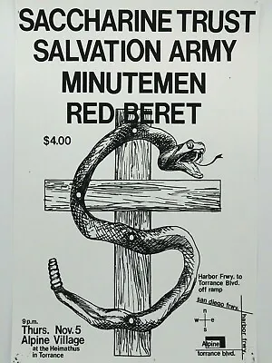 $14.95 • Buy Saccharine Trust Salvation Army Alpine Village La Hardcore Punk Concert Poster