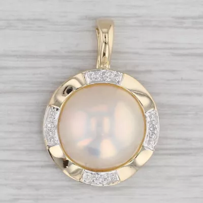 Mabe Pearl Diamond Button Enhancer Pendant 14k Yellow Gold Clip Bail • $279.99