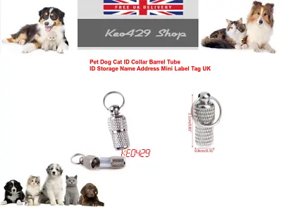 £1.99 • Buy Pet Dog Cat ID Collar Barrel Tube ID Storage Name Address  Mini Label Tag UK