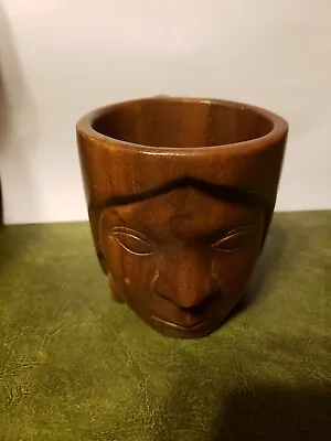 Vintage Wooden Carved Face Mug • $6