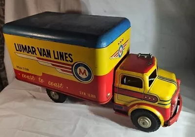 Vintage 1950s Lumar Van Lines Metal Toy Truck. 17 3/4  Long.  • $76