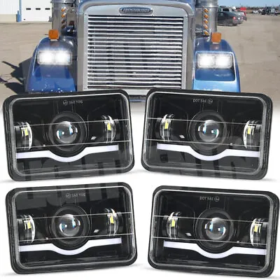 4pcs 4x6''LED Headlights Hi/Lo Beam For Peterbilt 379 378 Freightliner FLD120 • $56.95