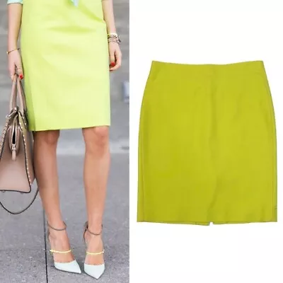 J Crew No. 2 Pencil Skirt Cotton Blend Knee Length Citron Lime/Yellow Size 2 • $18